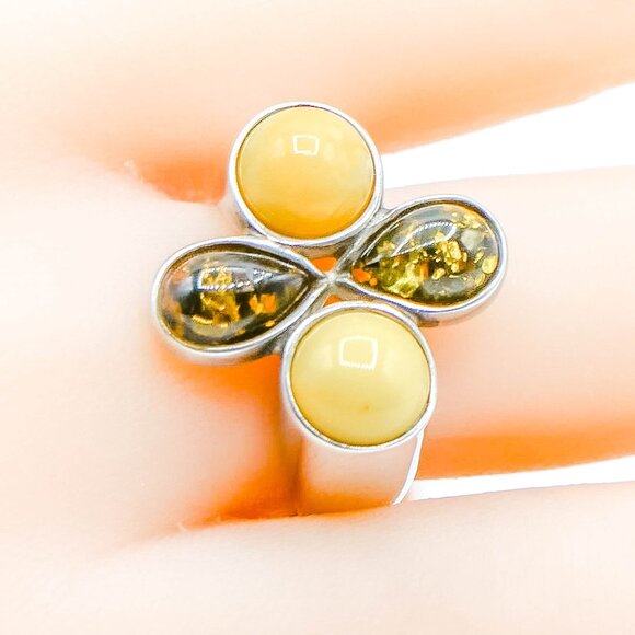 Baltic & Butterscotch Amber Sterling Silver Statement Ring Size 9 - Picture 6 of 6